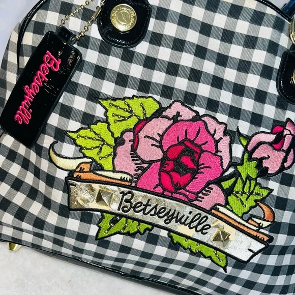 Betsey Johnson Black and White Checkered Handbag - Picture 2 of 13